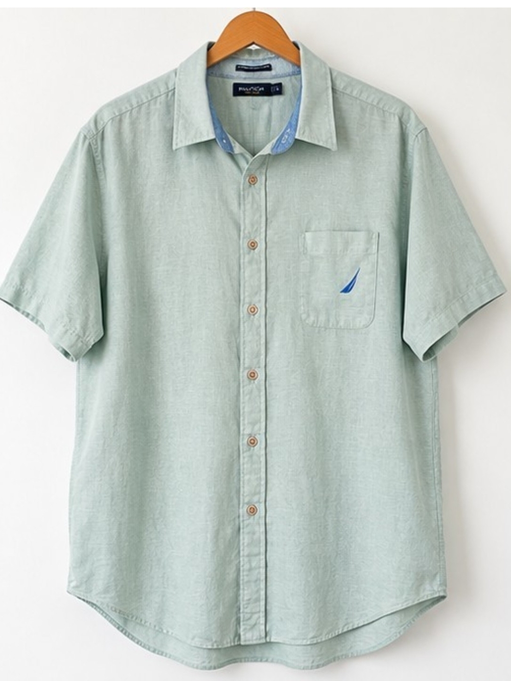 Nautica Mens XXL Linen Cotton Shirt Seafoam Short Green Sleeve Beach Golf Cruise
